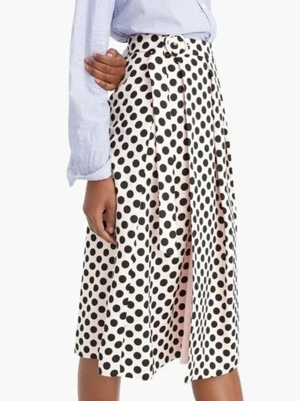 J. Crew Soft Pink Midi Skirt with Black Polka Dots and Belt
